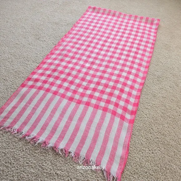 Max Mara Linen Scarf Check Gingham Pink & White - Picture 3 of 8